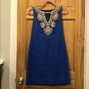 Lilly Pulitzer Blue and Gold Embroidered Dress